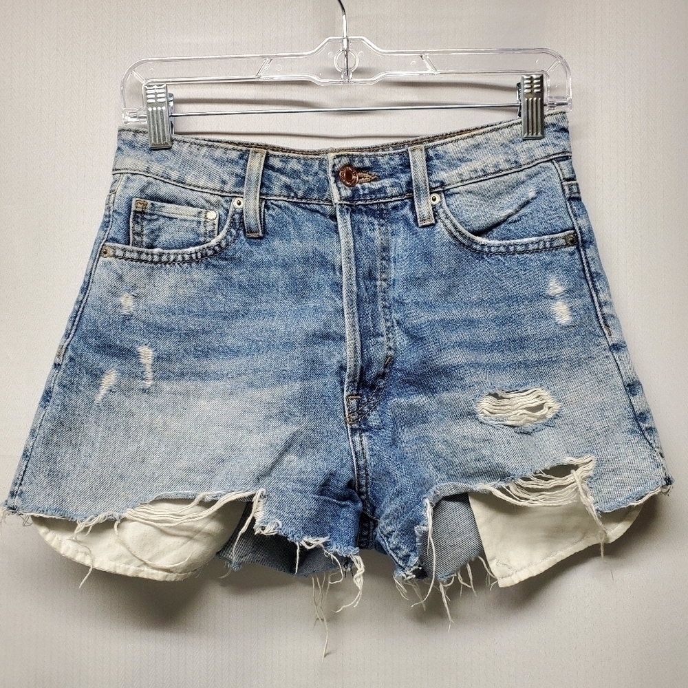 High-rise Destroyed Button Fly Cutoff Jean Shorts